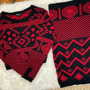 Vintage 90s Y2K Skirt and Sweater Set Small Winter